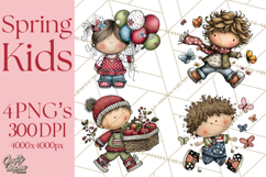 Spring Kids Clipart Playing Outdoors, Summer Children Png Product Image 1
