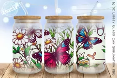 Butterflies glass can, retro floral libbey glass can Product Image 1