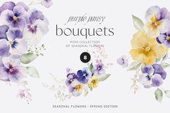 Pansy Bouquets Watercolor Collection, Pansies Clipart Product Image 1