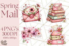 Spring Letters Mail Clipart PNG, Floral Envelopes Stamps Product Image 1