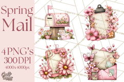 Spring Letters Mail Clipart PNG, Floral Envelopes Stamps Product Image 1