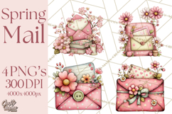 Spring Letters Mail Clipart PNG, Floral Envelopes Stamps Product Image 1