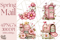 Spring Letters Mail Clipart PNG, Floral Envelopes Stamps Product Image 1
