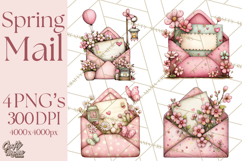 Spring Letters Mail Clipart PNG, Floral Envelopes Stamps Product Image 1