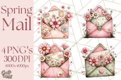 Spring Letters Mail Clipart PNG, Floral Envelopes Stamps Product Image 1