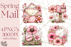 Spring Letters Mail Clipart PNG, Floral Envelopes Stamps Product Image 1