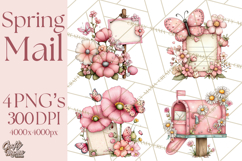Spring Letters Mail Clipart PNG, Floral Envelopes Stamps Product Image 1