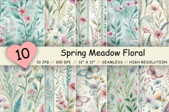 Spring Meadow Floral Seamless Pattern, Watercolor Wildflower Background, Repeating Digital Paper for Scrapbook &amp; Fabric
