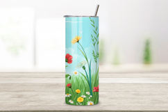 seamless tumbler wrap, spring meadow design, lush green wrap, watercolor wildflower design, 20oz skinny tumbler, tapered tumbler wrap, straight tumbler design, meadow watercolor art, seamless lush design, wildflower floral wrap