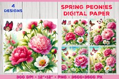 Spring Peonies Digital Paper Elegant Floral Backgrounds Product Image 1