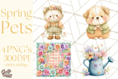 Spring Pets Clipart PNG, Cute Baby Animals Watercolor Product Image 1