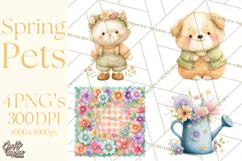 Spring Pets Clipart PNG, Cute Baby Animals Watercolor Product Image 1