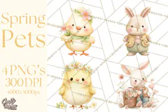 Spring Pets Clipart PNG, Cute Baby Animals Watercolor Product Image 1