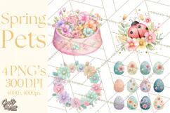 Spring Pets Clipart PNG, Cute Baby Animals Watercolor Product Image 1