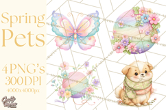 Spring Pets Clipart PNG, Cute Baby Animals Watercolor Product Image 1