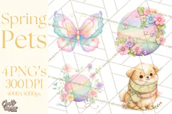 Spring Pets Clipart PNG, Cute Baby Animals Watercolor Product Image 1