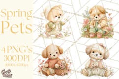 Spring Pets Clipart PNG, Cute Baby Animals Watercolor Product Image 1