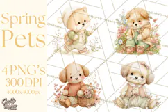 Spring Pets Clipart PNG, Cute Baby Animals Watercolor Product Image 1
