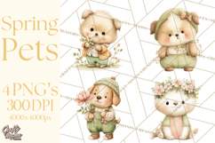 Spring Pets Clipart PNG, Cute Baby Animals Watercolor Product Image 1