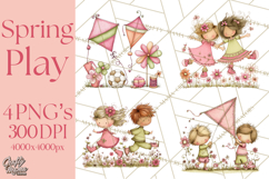 Adorable Spring Kids Clipart, Playful Children Clip Art PNG Product Image 1
