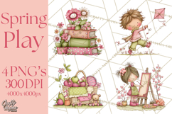 Adorable Spring Kids Clipart, Playful Children Clip Art PNG Product Image 1
