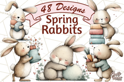 Spring Bunny Clipart, Whimsical Bunny Illustrations Png Product Image 1