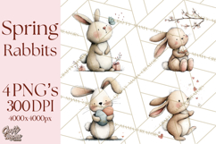 Spring Bunny Clipart, Whimsical Bunny Illustrations Png Product Image 1