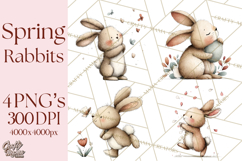 Spring Bunny Clipart, Whimsical Bunny Illustrations Png Product Image 1