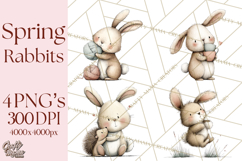 Spring Bunny Clipart, Whimsical Bunny Illustrations Png Product Image 1