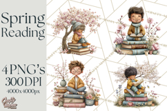 Spring Reading Clipart, Cozy Book Lovers PNG Product Image 1