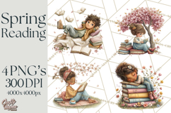 Spring Reading Clipart, Cozy Book Lovers PNG Product Image 1