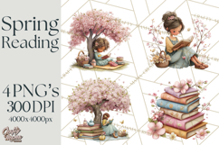 Spring Reading Clipart, Cozy Book Lovers PNG Product Image 1