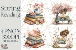 Spring Reading Clipart, Cozy Book Lovers PNG Product Image 2
