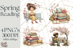 Spring Reading Clipart, Cozy Book Lovers PNG Product Image 1