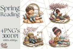 Spring Reading Clipart, Cozy Book Lovers PNG Product Image 1