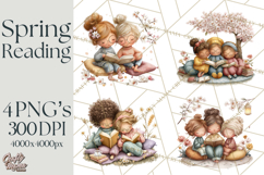 Spring Reading Clipart, Cozy Book Lovers PNG Product Image 1