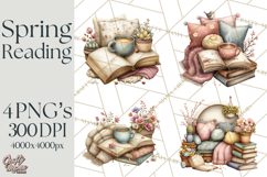 Spring Reading Clipart, Cozy Book Lovers PNG Product Image 1