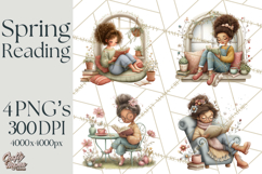 Spring Reading Clipart, Cozy Book Lovers PNG Product Image 1