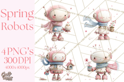 Spring Robots, Full-Body Robot Clipart, Pastel Robot Png Product Image 1
