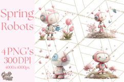 Spring Robots, Full-Body Robot Clipart, Pastel Robot Png Product Image 1