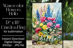 Floral Garden Flag, Watercolor Flowers Hello Garden Flag 1 Product Image 1
