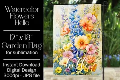 Floral Garden Flag, Watercolor Flowers Hello Garden Flag 2 Product Image 1