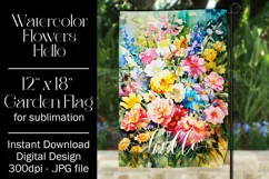 Floral Garden Flag, Watercolor Flowers Hello Garden Flag 4 Product Image 1
