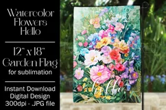 Floral Garden Flag, Watercolor Flowers Hello Garden Flag 5 Product Image 1