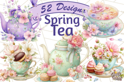 Spring Garden Tea Party Clipart, Tea Party Flowers Png Product Image 1
