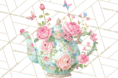 Spring Garden Tea Party Clipart, Tea Party Flowers Png Product Image 3