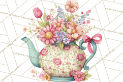 Spring Garden Tea Party Clipart, Tea Party Flowers Png Product Image 3