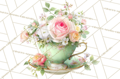 Spring Garden Tea Party Clipart, Tea Party Flowers Png Product Image 3
