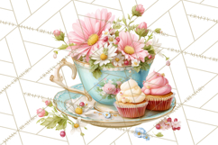 Spring Garden Tea Party Clipart, Tea Party Flowers Png Product Image 5