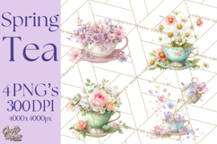 Spring Garden Tea Party Clipart, Tea Party Flowers Png Product Image 1